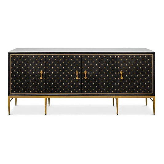 Palisade Shagreen Wood & Metal Black Credenza - LOOMLAN - Sarreid - Sideboards