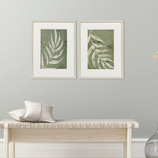 Palm Leaf Green Framed Wall Art 2PC