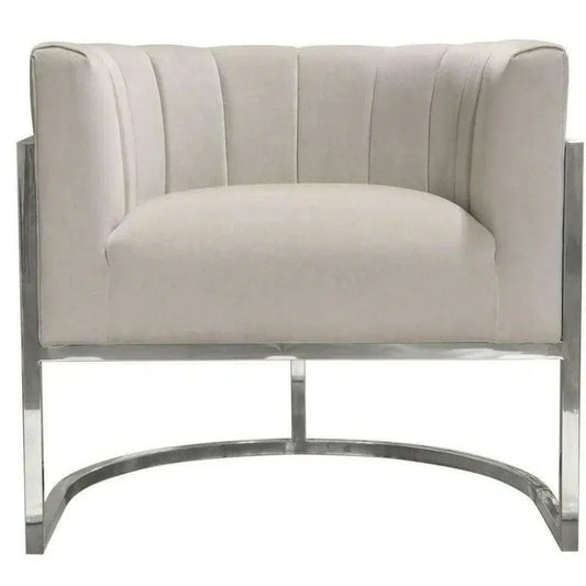Pandora Cream Velvet Bucket Chair Silver Stainless - LOOMLAN - Diamond Sofa - Club Chairs