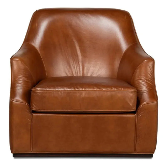 Parrish Brown Leather Swivel Club Chair - LOOMLAN - Sarreid - Club Chairs