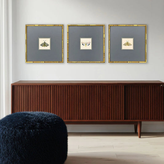 Pastel Moths Wood Green Framed Wall Art 3PC