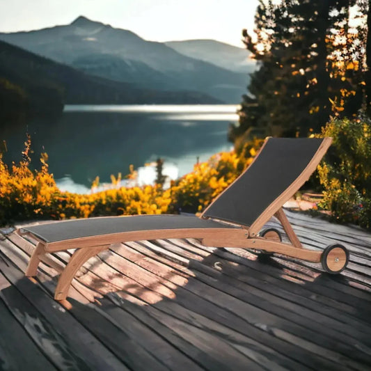 Pearl Teak Outdoor Reclining Chaise Lounger Wheels-Outdoor Cabanas & Loungers-HiTeak-LOOMLAN