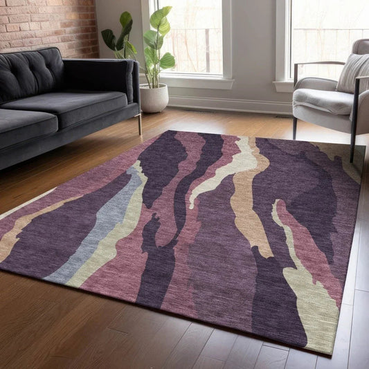 Petala Plum Washable Indoor-Outdoor Rug-Outdoor Rugs-LOOMLAN Rugs-LOOMLAN