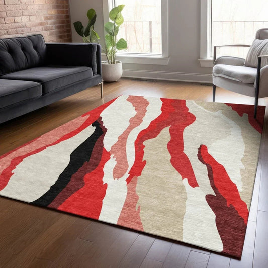 Petala Red Washable Indoor-Outdoor Rug-Outdoor Rugs-LOOMLAN Rugs-LOOMLAN