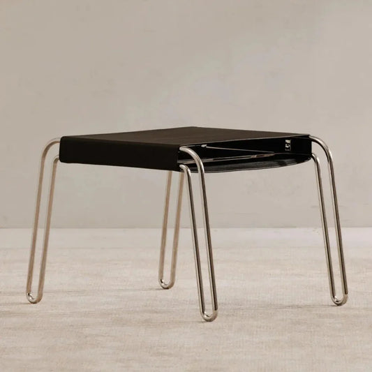 Petra Black Leather and Steel Stool - LOOMLAN - Moe's Home - Poufs and Stools