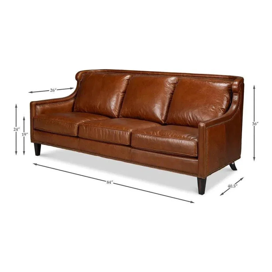 Philipe Distilled Leather & Wood Brown Sofa - LOOMLAN - Sarreid - Sofas & Loveseats