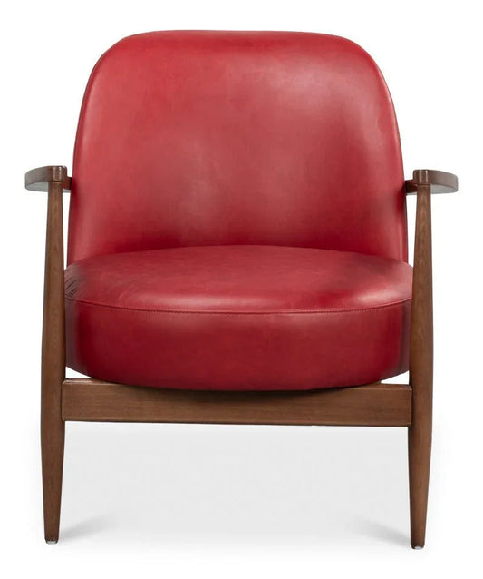 Pindar Red Leather Armchair - LOOMLAN - Sarreid - Club Chairs