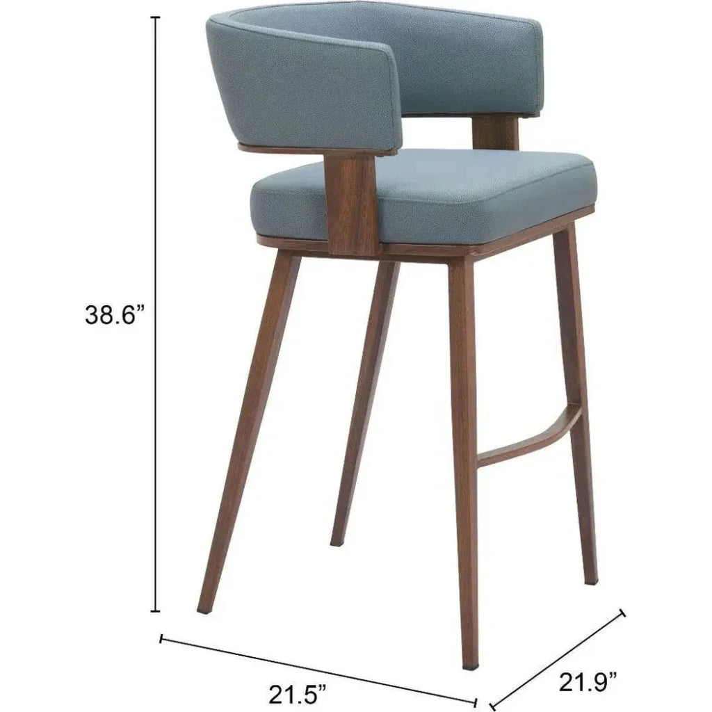 Poise Wood and Steel Blue Barstool 2PC - LOOMLAN - Zuo Modern - Bar Stools