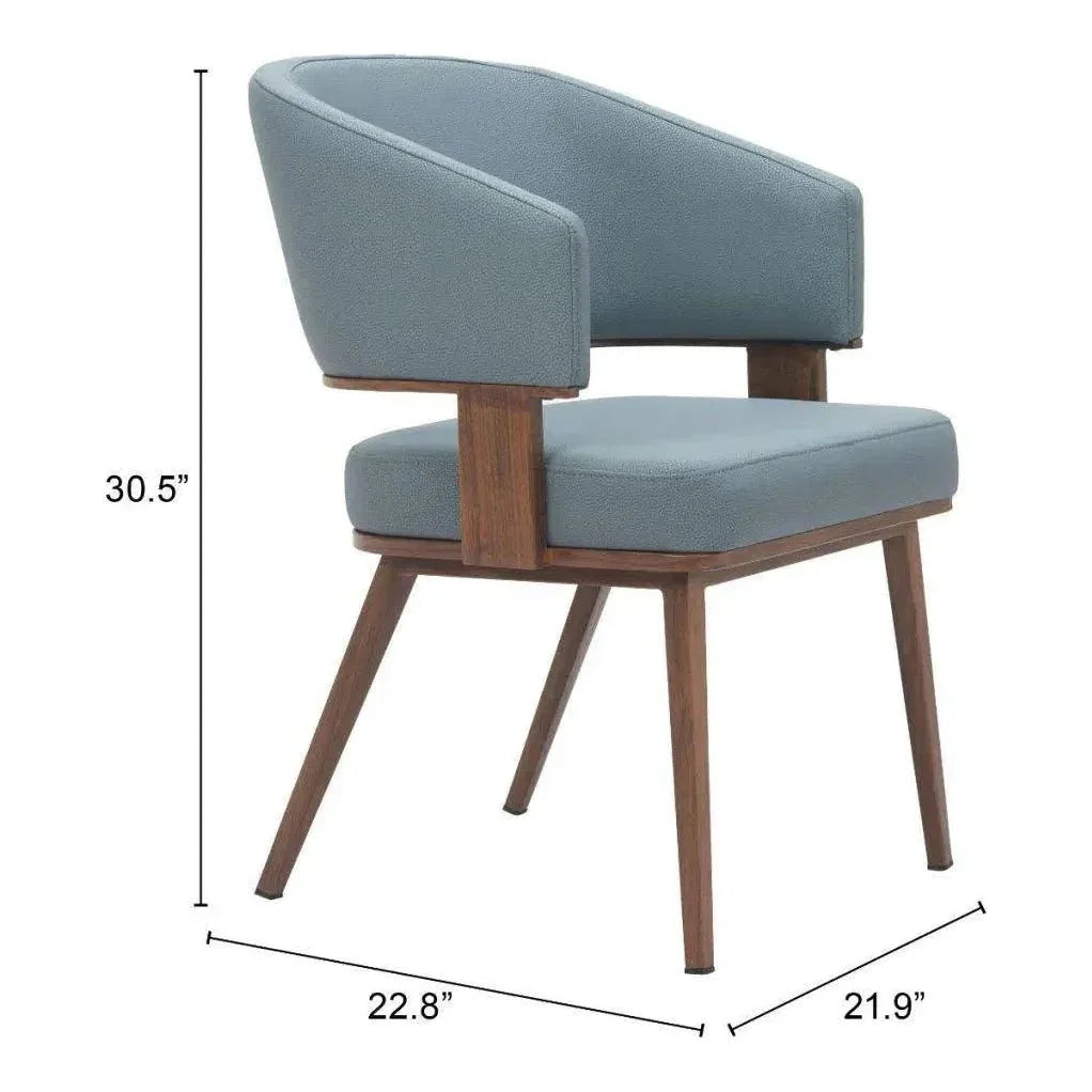 Poise Wood & Steel Blue Dining Arm Chair 2PC - LOOMLAN - Zuo Modern - Dining Chairs