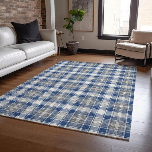 Quaanor Blue Washable Indoor-Outdoor Rug