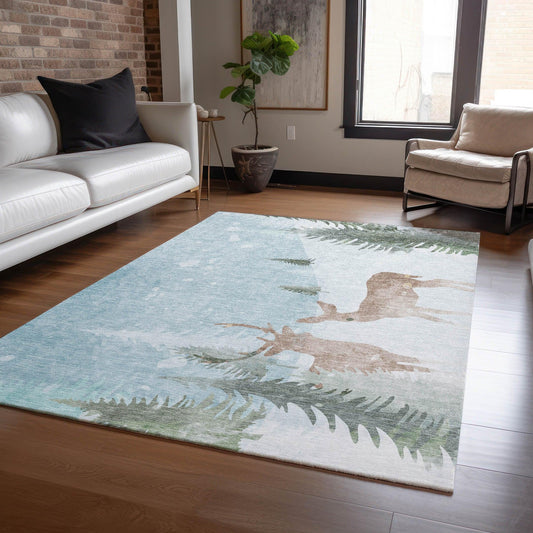 Quaira Blue Washable Indoor-Outdoor Rug