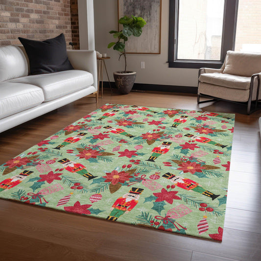 Quaira Green Washable Indoor-Outdoor Rug