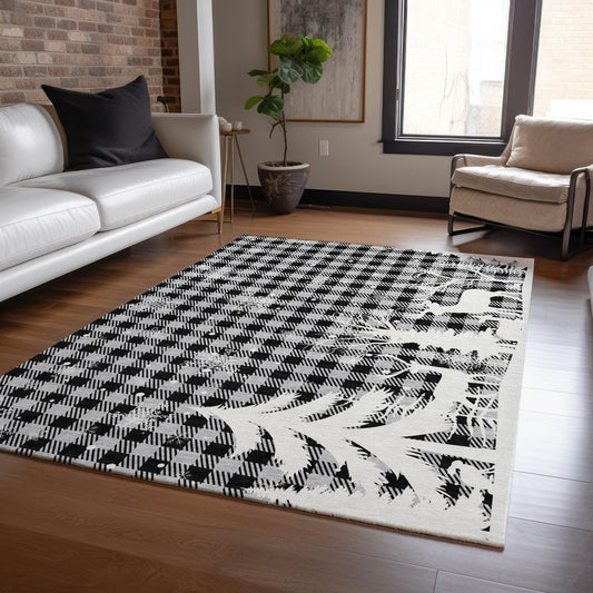 Quaora Gray Washable Indoor-Outdoor Rug