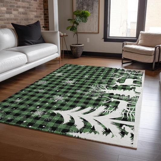 Quaora Green Washable Indoor-Outdoor Rug