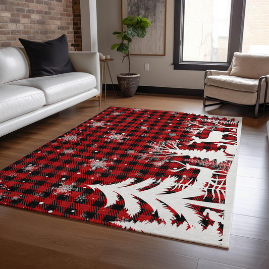 Quaora Red Washable Indoor-Outdoor Rug