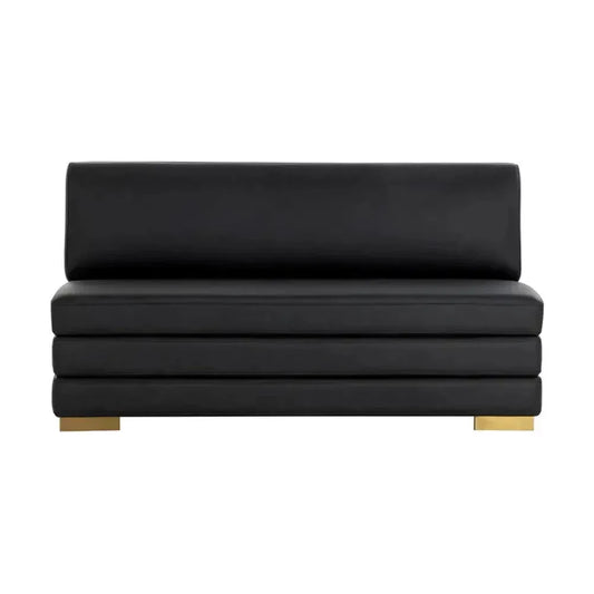 Radcliff Leather Black Bench Settee - LOOMLAN - SUNPAN - Sofas & Loveseats