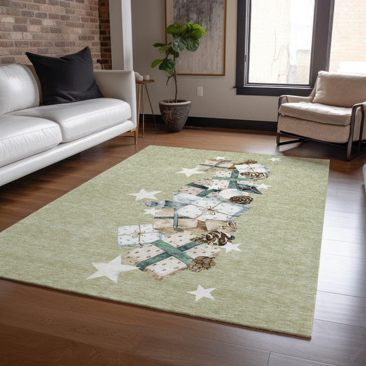Raeain Green Washable Indoor-Outdoor Rug