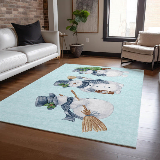 Raeanor Blue Washable Indoor-Outdoor Rug