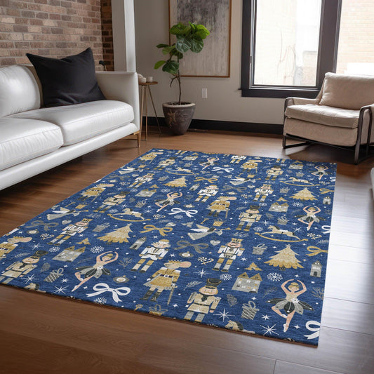 Raeara Blue Washable Indoor-Outdoor Rug