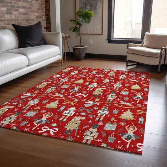 Raeara Red Washable Indoor-Outdoor Rug