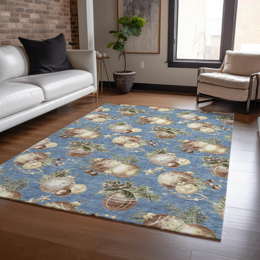 Raearis Blue Washable Indoor-Outdoor Rug