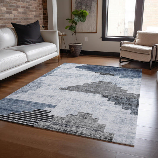 Raeel Blue Washable Indoor-Outdoor Rug