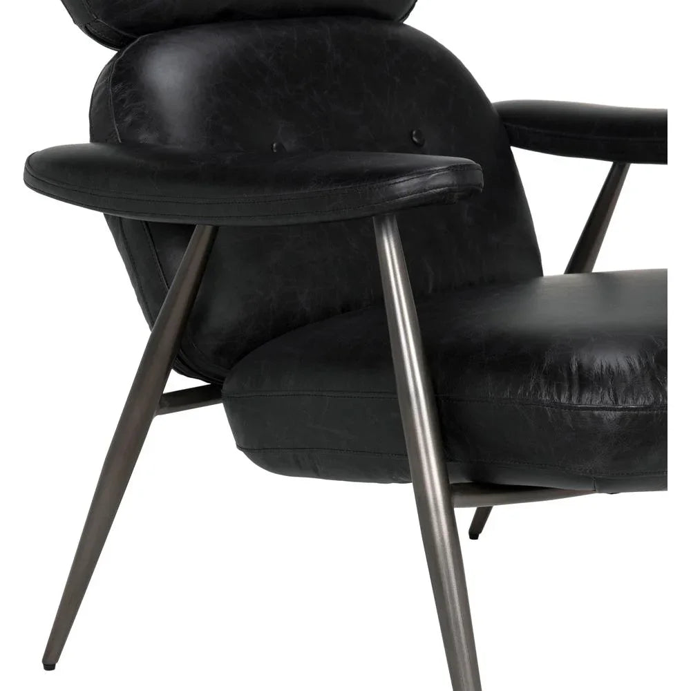 Randers Black Leather Arm Chair - LOOMLAN - Noir - Club Chairs