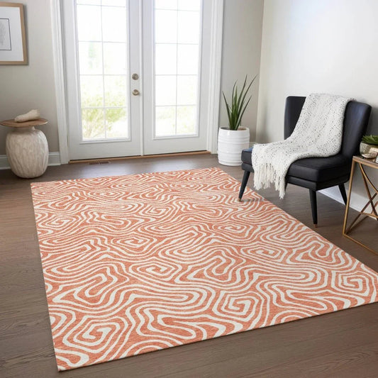 Raya Orange Washable Indoor-Outdoor Rug-Outdoor Rugs-LOOMLAN Rugs-LOOMLAN