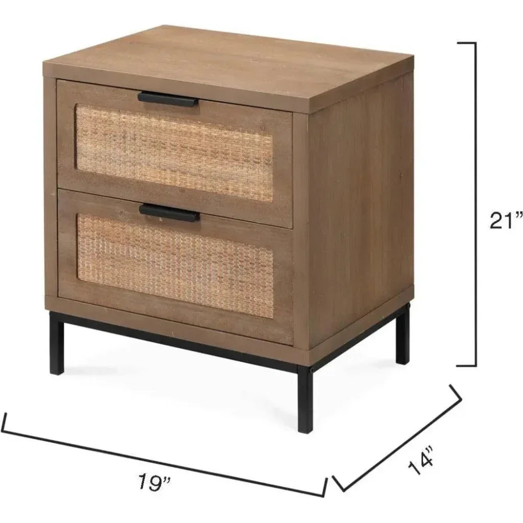 Reed Rattan 2 Drawer Mid Century Side Table - LOOMLAN - Jamie Young - Side Tables