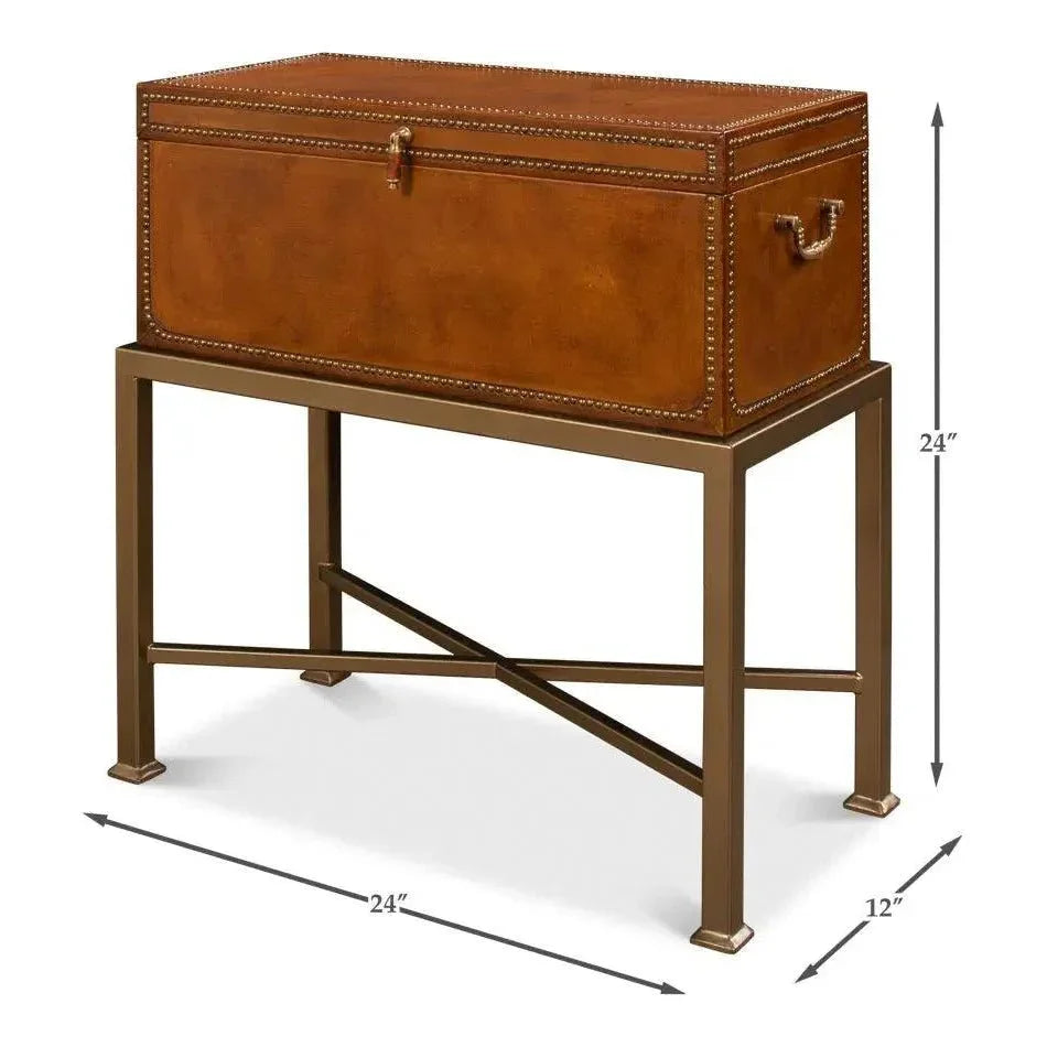 Remington Leather Box On Stand - LOOMLAN - Sarreid - Side Tables