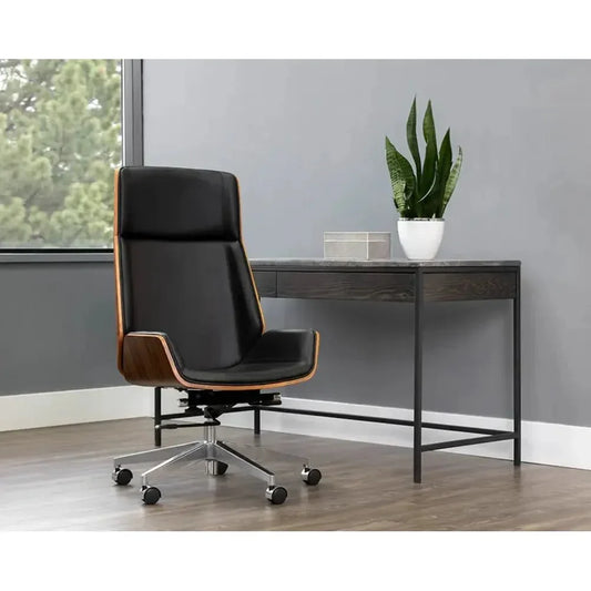 Rhett Black Leather Office Chair-Office Chairs-SUNPAN-LOOMLAN