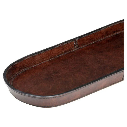 Rich Chocolate Leather Oval Valet Tray - LOOMLAN - Trays