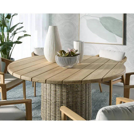 Riviera Wood Round Outdoor Dining Table-Outdoor Dining Tables-SUNPAN-LOOMLAN