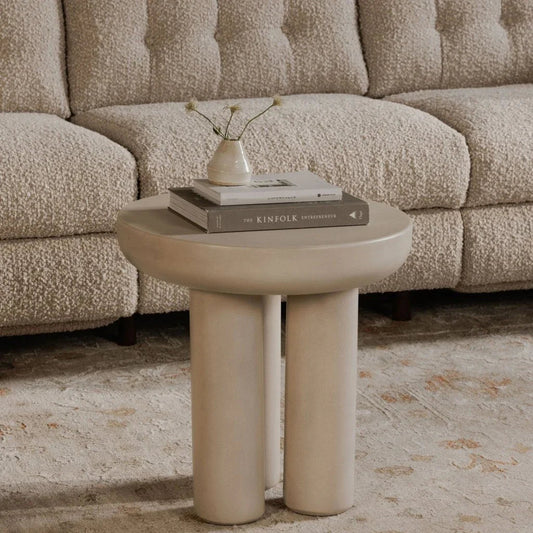 Rocca Cream Durable Concrete Outdoor Side Table - LOOMLAN - Moe's Home - Outdoor Side Tables