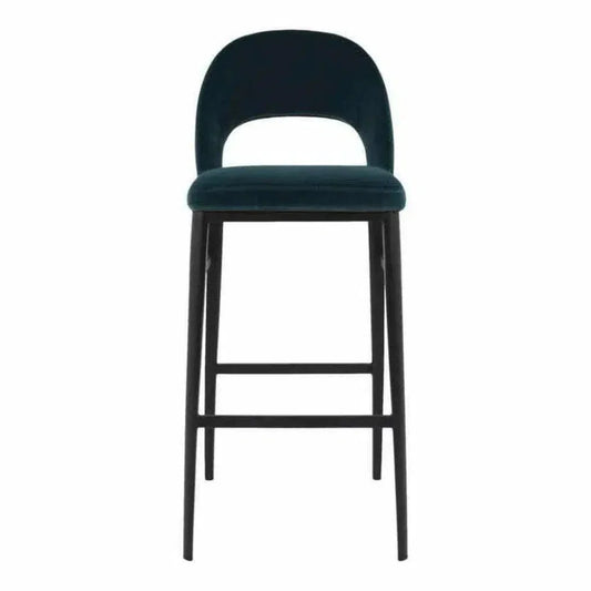 Roger Barstool Teal Velvet Blue Retro - LOOMLAN - Moe's Home - Bar Stools