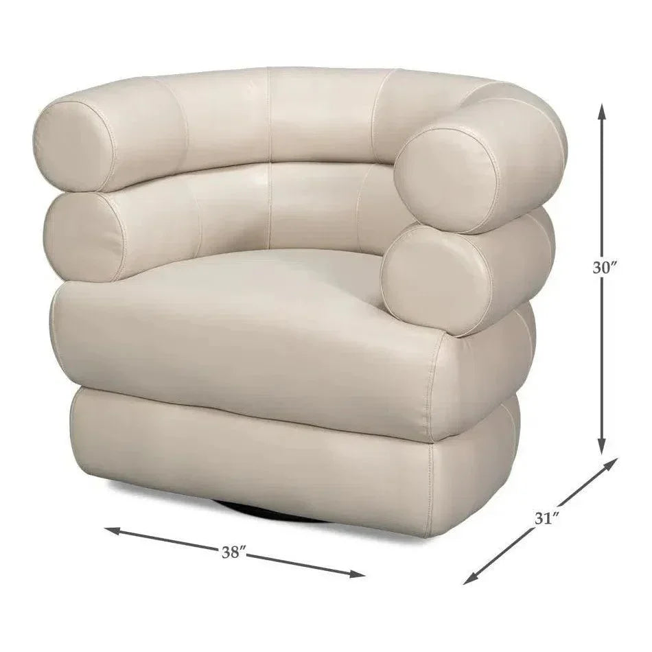 Rondo Leather White Armless Swivel Chair - LOOMLAN - Sarreid - Club Chairs