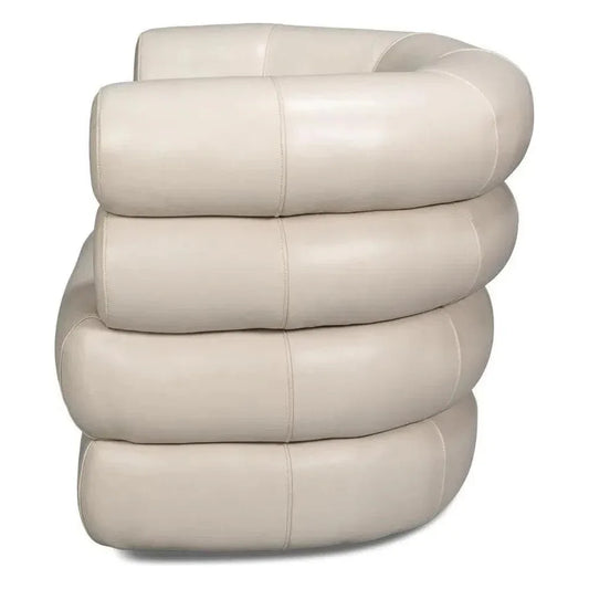 Rondo Leather White Armless Swivel Chair - LOOMLAN - Sarreid - Club Chairs