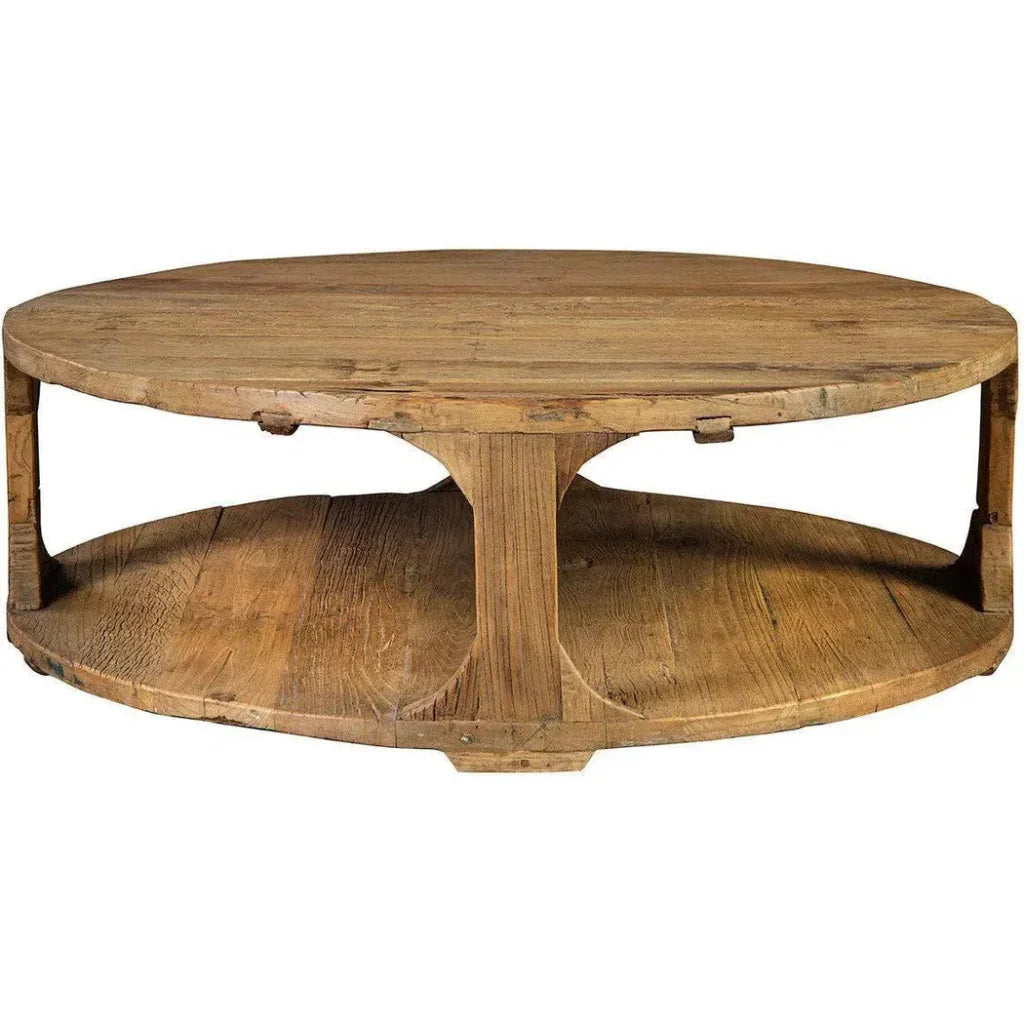 Round Coffee Table With Storage Reclaimed Wood - LOOMLAN - Furniture Classics - Coffee Tables
