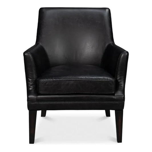 Royalton Distilled Leather Black Arm Chair - LOOMLAN - Sarreid - Accent Chairs