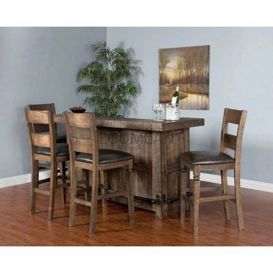 Rustic Ladder Back Barstool Leather Seat - LOOMLAN - Sunny D - Bar Stools