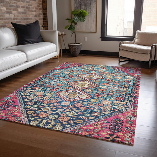 Saelain Teal Washable Indoor-Outdoor Rug