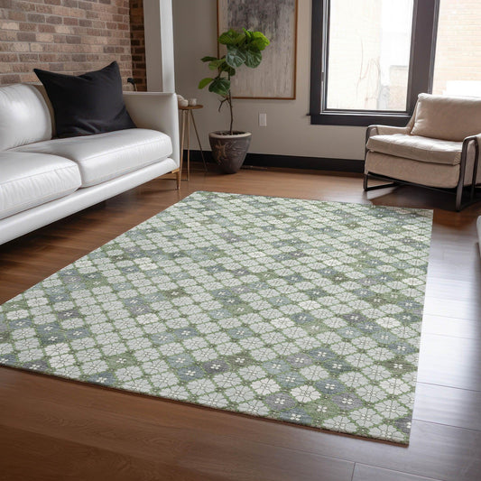 Saelaris Green Washable Indoor-Outdoor Rug