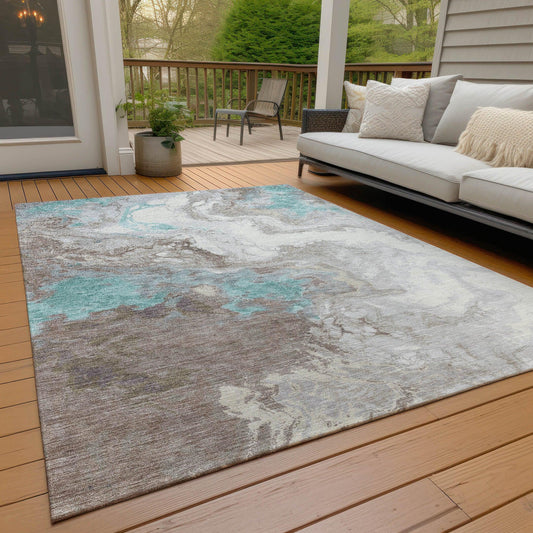 Saelira Teal Washable Indoor-Outdoor Rug
