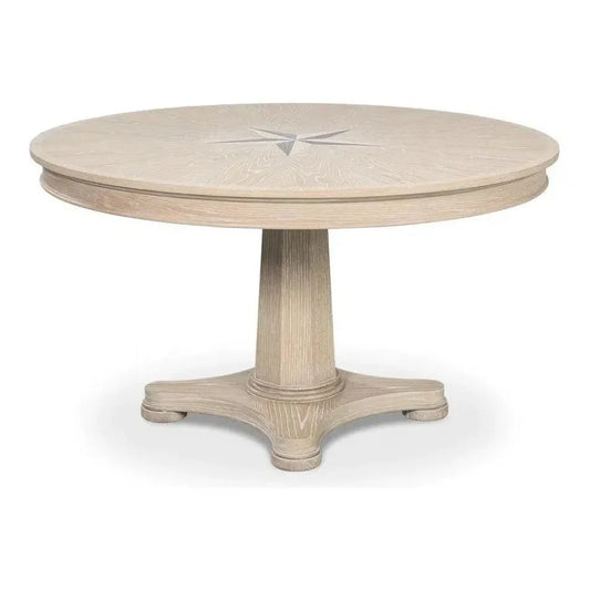 Samuel Oak Wood Beige Round Dining Table-Dining Tables-Sarreid-LOOMLAN