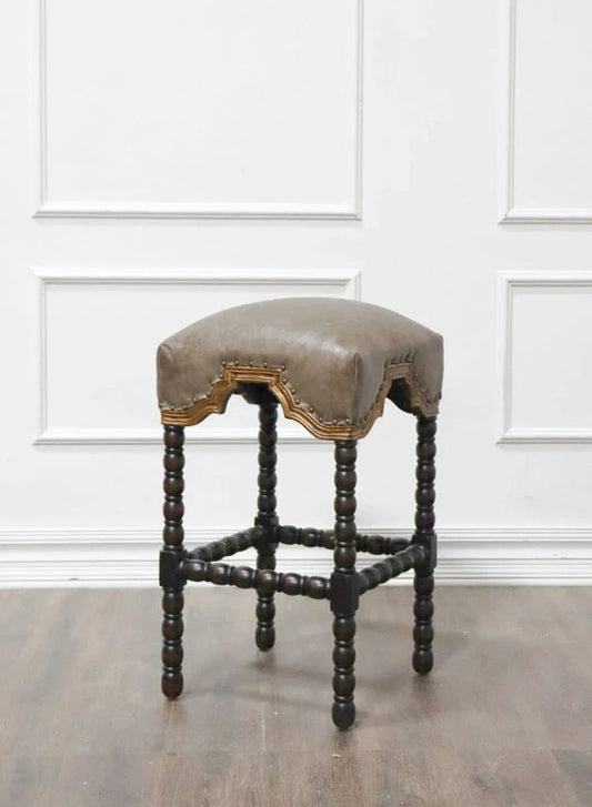 San Marco Handcrafted Leather Barstool - LOOMLAN - Peninsula Home - Poufs and Stools