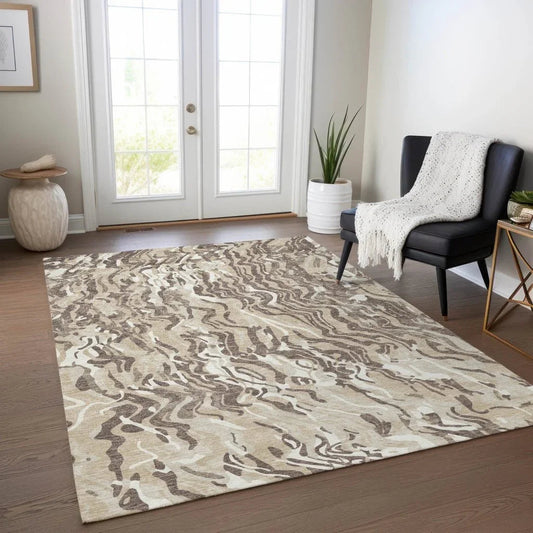 Saphara Beige Washable Indoor-Outdoor Rug-Outdoor Rugs-LOOMLAN Rugs-LOOMLAN