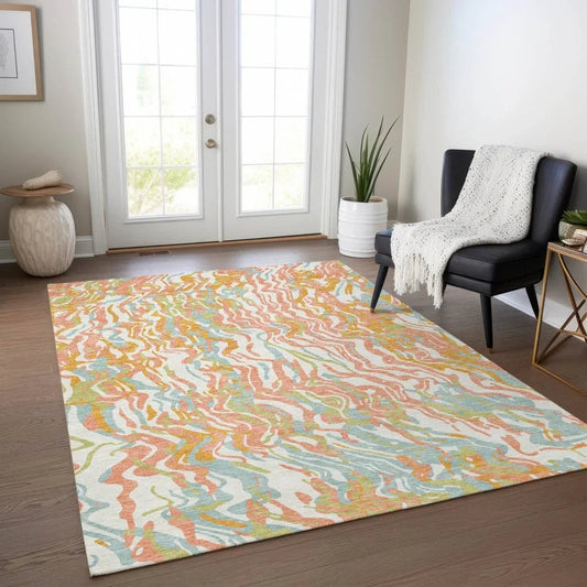 Saphara Orange Washable Indoor-Outdoor Rug-Outdoor Rugs-LOOMLAN Rugs-LOOMLAN