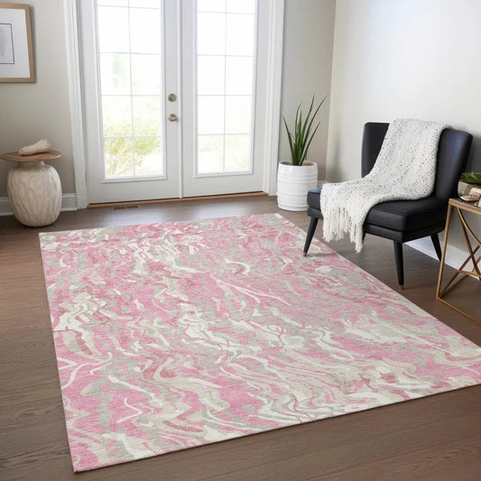 Saphara Pink Washable Indoor-Outdoor Rug-Outdoor Rugs-LOOMLAN Rugs-LOOMLAN
