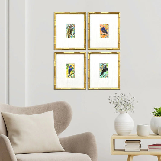 Sassy Birds Wood Blue Framed Wall Art 4PC