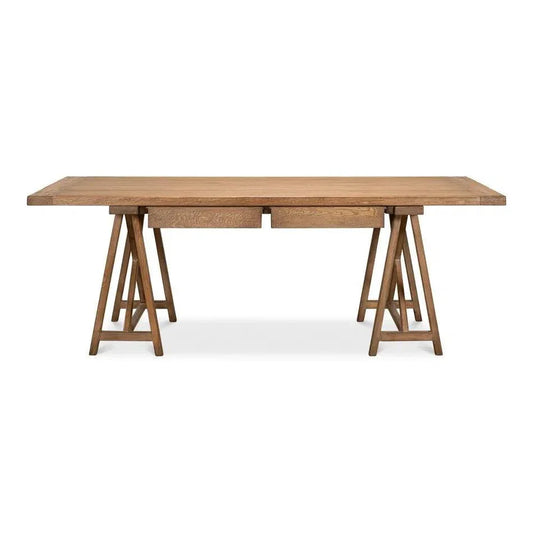 Sawhorse Desk Natural Polished Old Pine-Home Office Desks-Sarreid-LOOMLAN